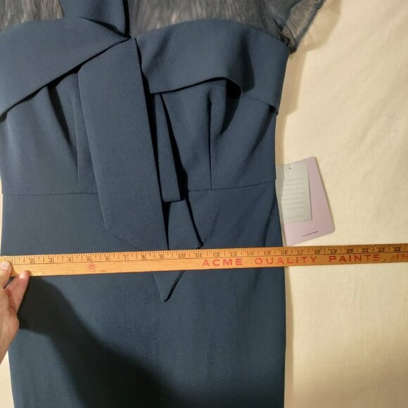 JS Collections Bow Detail Midi Dress Navy Blue Mesh Top Size 10 NWT - Picture 11 of 13